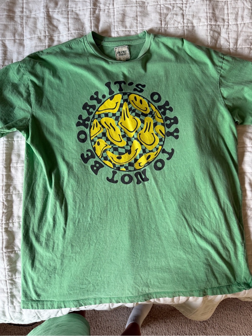Green Graphic Modish Rebel T-Shirt with Yellow Smiley Design